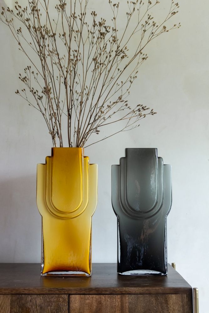 Sjah Voorgevoel in beroep gaan Art Deco Glass Vase in Smokey Grey | Ruston House Interiors